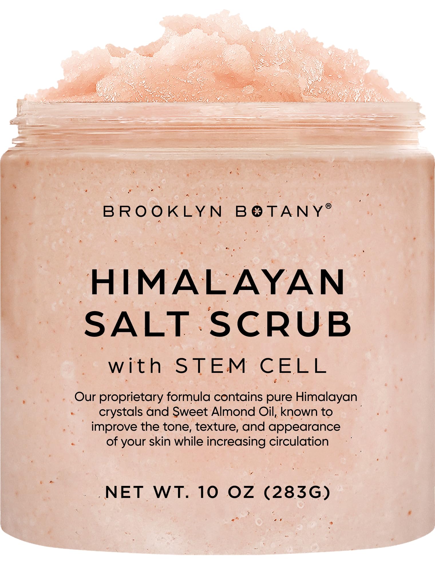 Brooklyn Botany Himalayan Salt & Stem Cell Body Scrub - Moisturizing and Exfoliating Body, Face, Hand, Foot Scrub - Fights Stretch Marks, Fine Lines, Wrinkles - Great Gifts for Women & Men - 10 oz