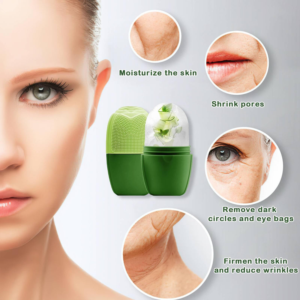 XHJRI Ice Face Roller Massager,Ice Cube Roller for Face, Eyes and Neck Naturally Conditioning and Skin Care,De-Puff Eye Bags,Reduce Migraine Pain,Reusable Massage Silicone Ice Mold (New Green)