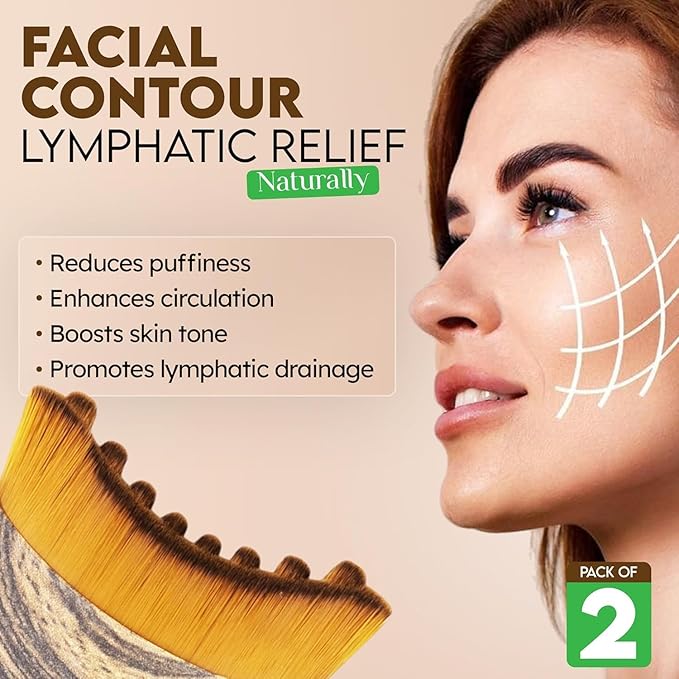 2 PCS Lymphatic Contour Face Brush, Manual Lymphatic Drainage Massager, Natural Makeup Brushes with Durable Soft Bristles, Hypoallergenic Ergonomic Facial Cleansing Brush for Sculpting