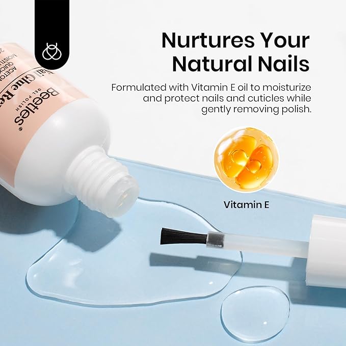 Beetles Nail Glue Remover with Cuticle Tool, 1 Pcs 20ml Press on Nail Remover Non-Acetone Adhesive for False Nail Tips Gentle Formula Not for UV Nail Glue Gel