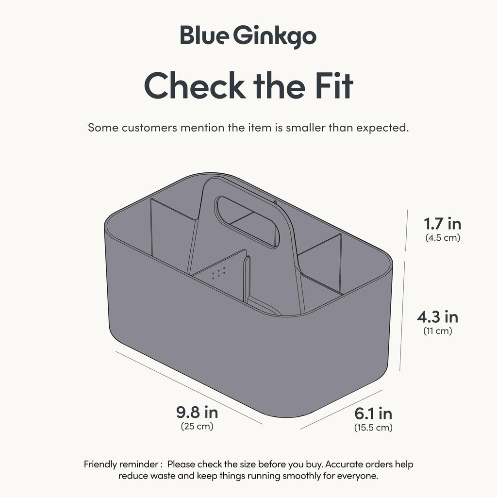BLUE GINKGO Stackable Organizer Caddy, Rectangle, Dark Grey, Made in Korea