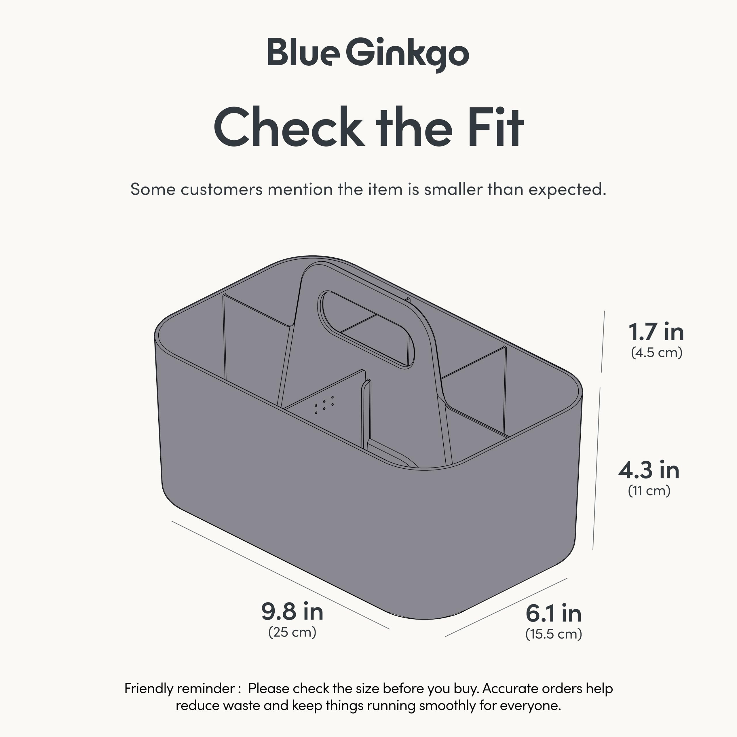 BLUE GINKGO Stackable Organizer Caddy, Rectangle, Dark Grey, Made in Korea