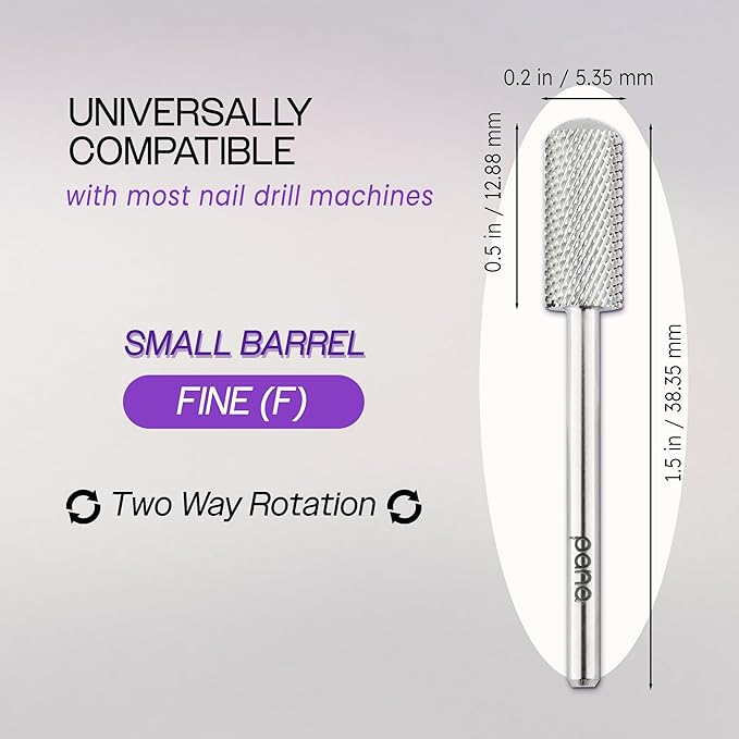 PANA 3/32" Small Smooth Round Top Safety Carbide Nail Drill Bit for Gel Polish & Acrylic Removal Nail Salon Manicure Pedicure Electric File Tools (Small Barrel - Silver, Fine)