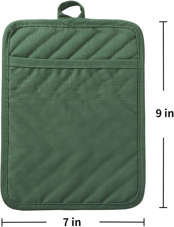 Anyi Pot Holders and Oven Mitts 7" X 9" Heat Resistant Cotton Pocket Pot Holder Set Feature of Non Slip Kitchen Hot Pad Oven Mitts, 3-Pack (Mood Indigo)