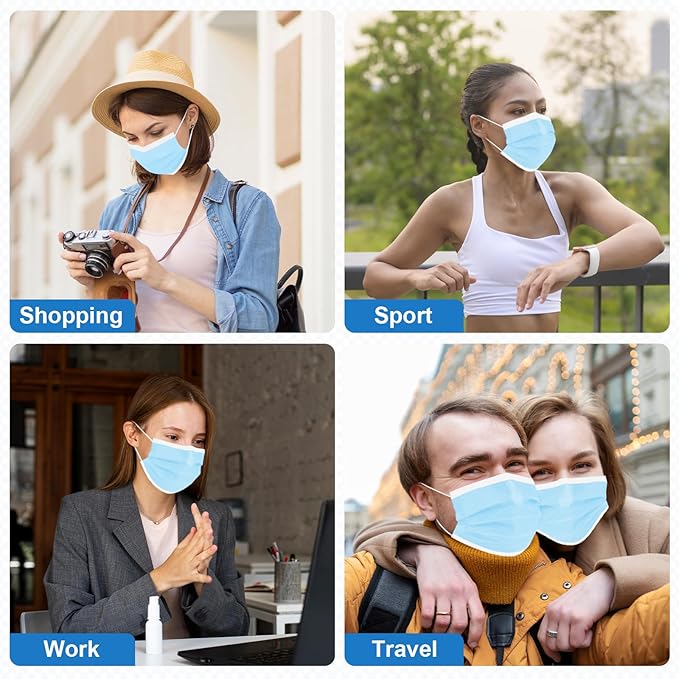 ZIYE 100/500 Pcs Disposable Face Masks, Breathable Mask 3 Layer with Nose Clip Elastic Earloop（Multicolor/Black）