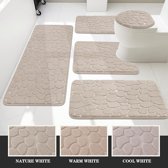 YIHOUSE Bathroom Rugs Mat Set, Memory Foam Bath Mat 5 Piece Khaki