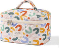 uekeboag Large Travel Quilted Makeup Bag for Women, Floral Cotton Cosmetic Bag, Coquette Aesthetic Floral Toiletry Organizer Bag (05White-UU)