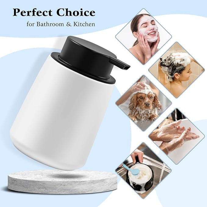 ARTWIND Ceramic Foam Soap Dispenser 2 Pack, 12oz White Lotion Hand Sanitizer Soap Dispenser with Easy-to-Press Pump for Bathroom & Kitchen Countertop Refillable