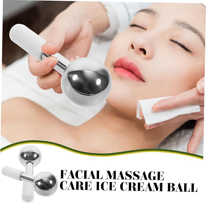 DEARMAMY 2pcs Facial Ice Globes Massager Stainless Steel Cooling Balls for Eye and Face Care Enhance Absorption Promote Circulation Portable Skincare Tool
