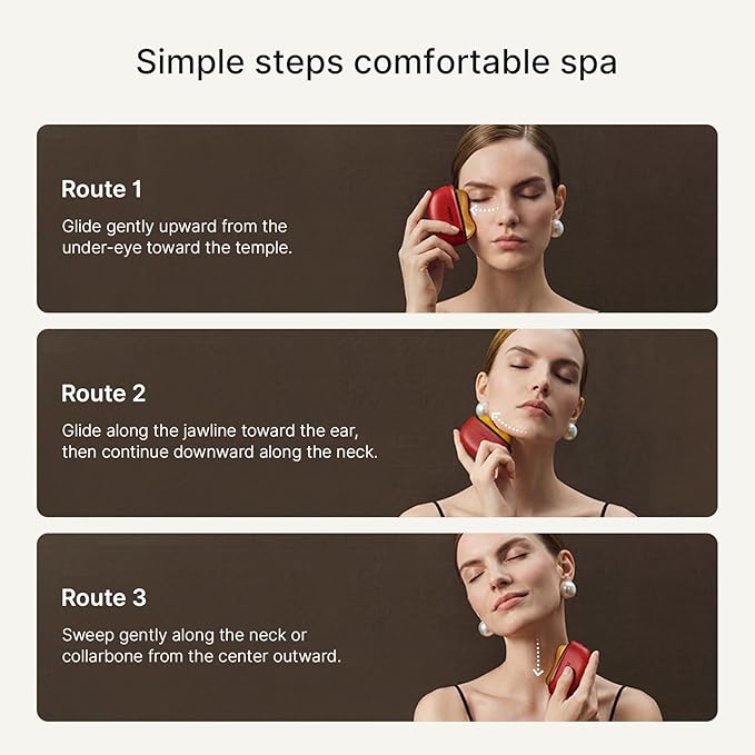 ZDEER Electric Gua Sha Facial Care Set – Heated Brass Face & Neck Massager with Red Light Therapy & Soothing Vibration, Includes 2 × 10ml Massage Oils for Face & Body Care