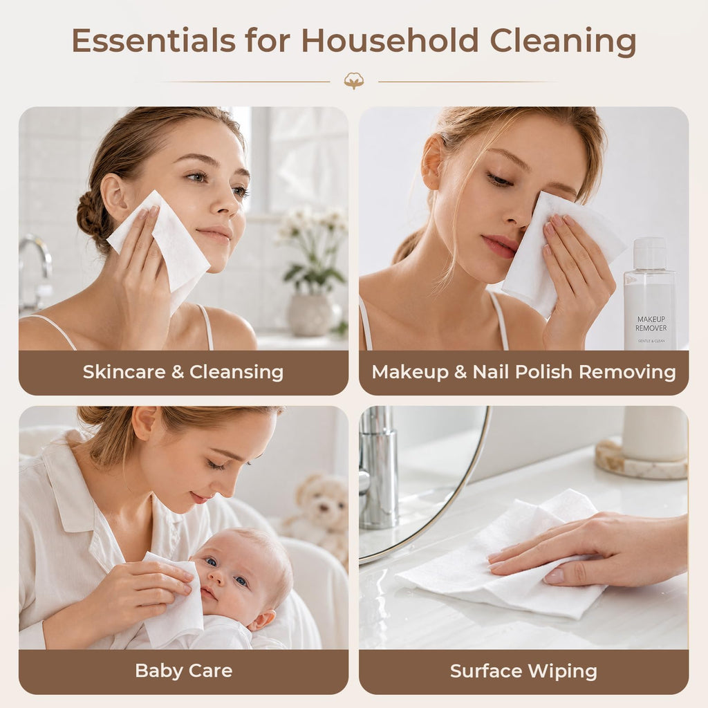 Disposable Face Towel 300 Count, 7.9"X7.9"Clean Face Towelettes for Washing Face, 100% Cotton Soft Dry Wipe, Biodegradable Face Towels & Facial Tissuel Travel Size for Cleaning,Makeup Removal