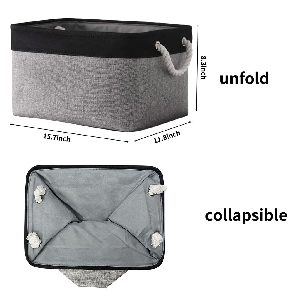 TheWarmHome Storage Basket for Organizing- 16x12x8 inch 1 Pack Fabric Storage Cubes, Bins for Organization for Shelves Organizer Gift Laundry Cloth Toy (Grey & Black)