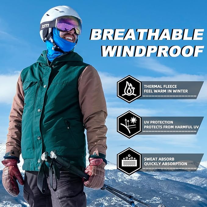 ROCKBROS Cold Weather Balaclava Ski Mask for Men Windproof Thermal Winter Scarf Mask Women Neck Warmer Hood for Cycling (Blue)