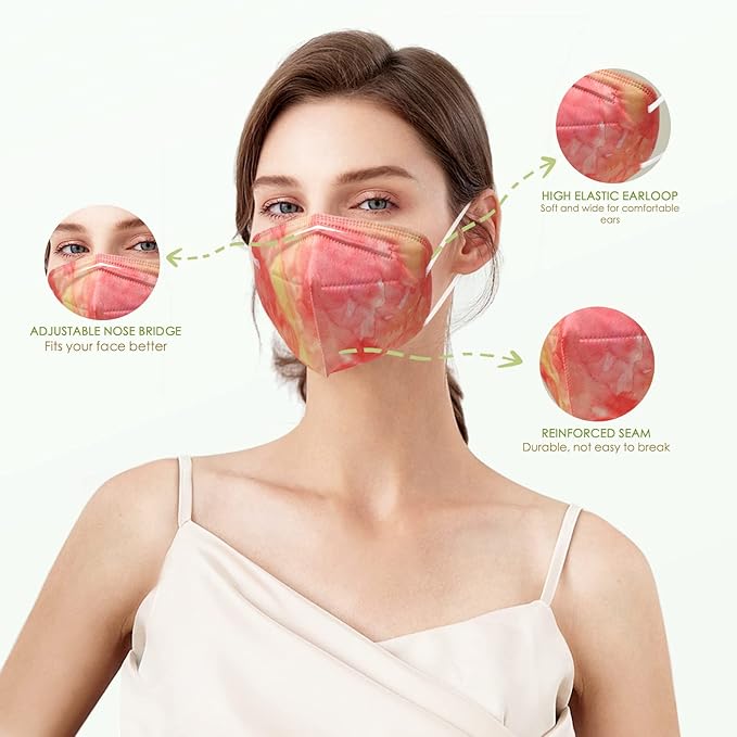 Wecolor KN95 Face Masks 50 Pack 5-Ply Breathable Safety Respirator Cup Dust Disposable KN95 Mask