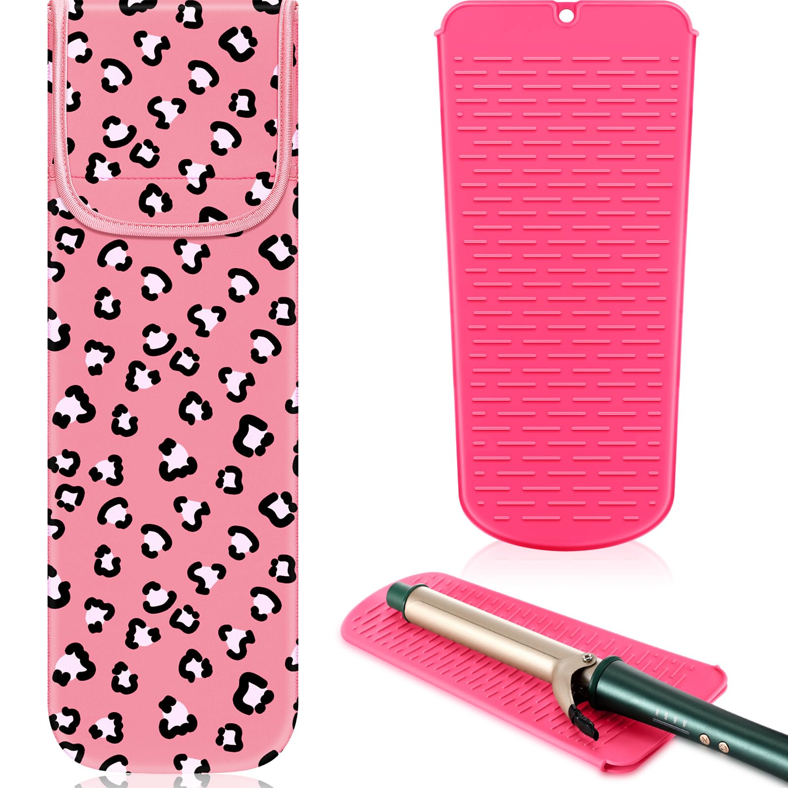 Shappy 2 Pcs Heat Resistant Curling Iron Flat Iron Travel Case,Leopard