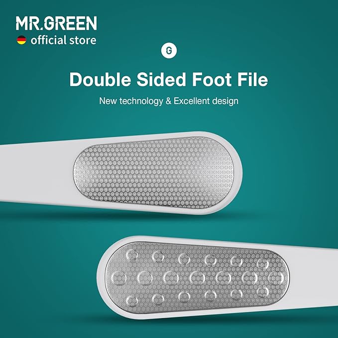 MR.GREEN Foot File Double Sided Callus Remover for Dead Skin Professional Pedicure Tools Callous Scraper Foot Sander Heel Filer (White)