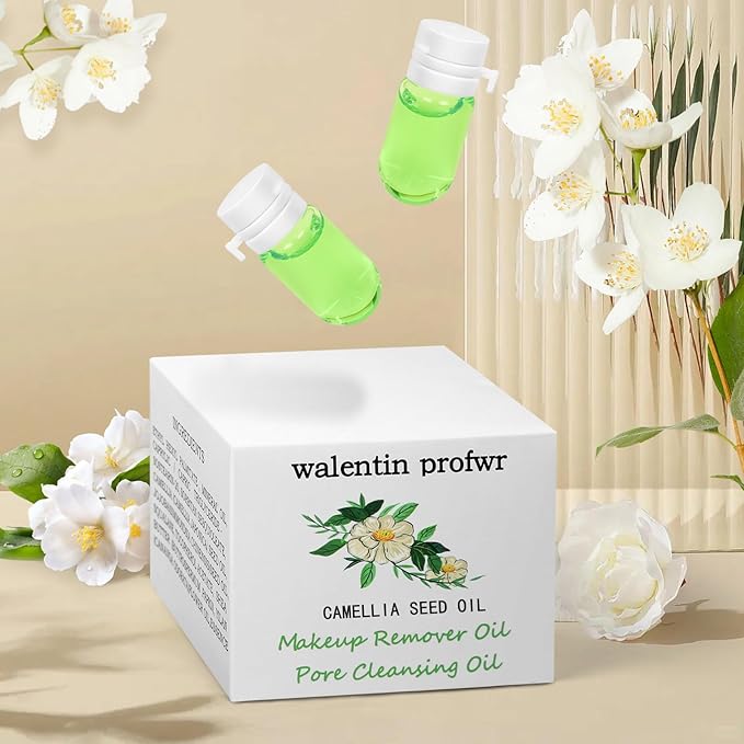 walentin profwr Deep Cleansing Oil for Face Nourishing 40 Pcs Travel Size Mini Camellia Seed Gentle Makeup Remover Cleansing Oil for All Skin Types, Individually Packaged