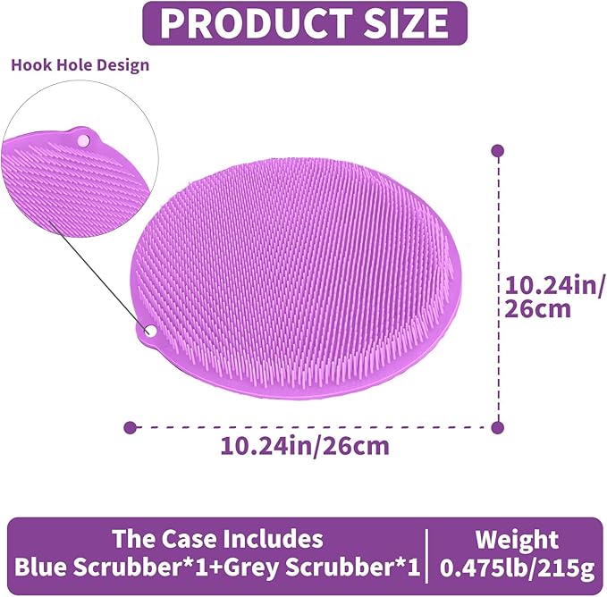 2 Pack Shower Foot Scrubber & Shower Back Scrubber Wall Mounted with Delicate Brush,Gentle Exfoliation Non-Slip Foot Scrubber Mat (Gray and Purple)