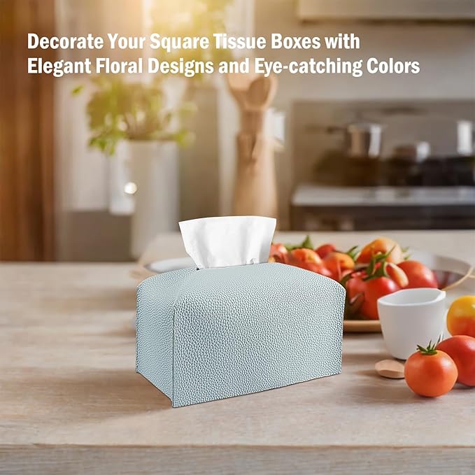 PARIERIS Tissue Box Cover PU Leather Tissue Holder Rectangle Facial Tissue Case Tissue Box Organizer Dispenser for Bathroom, Kitchen, Home, Office, Tabletop (Blue, Tall)