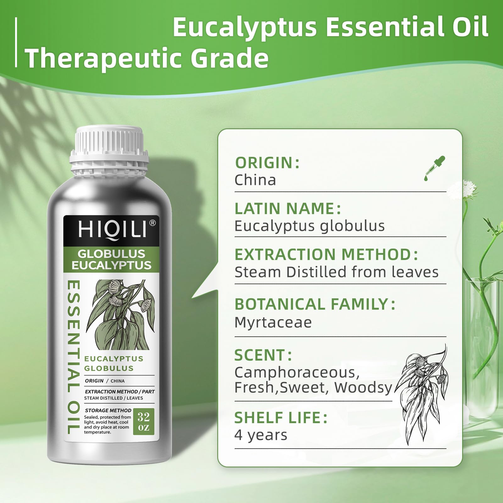 HIQILI Eucalyptus Essential Oil for Spray, Diffuser & Skin
