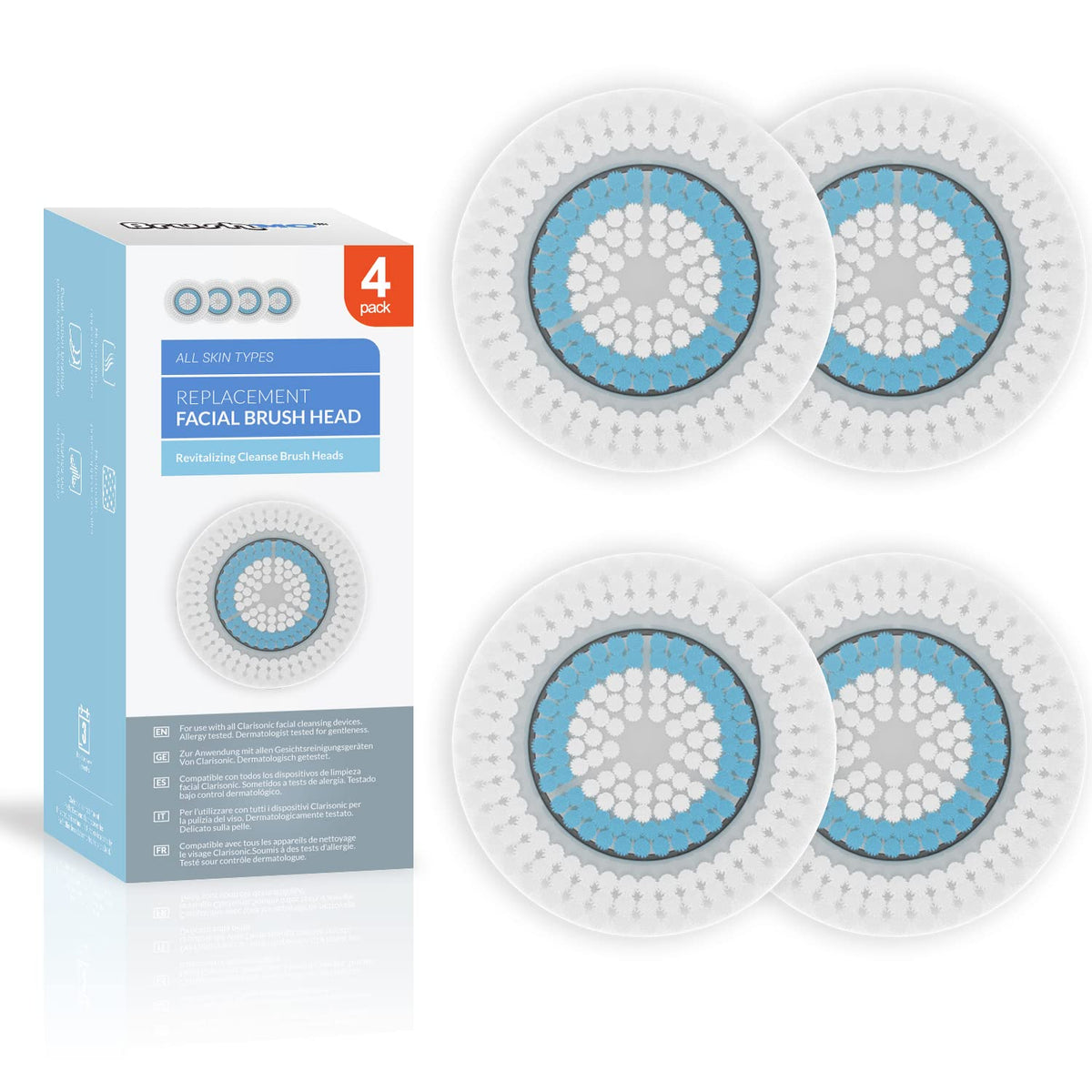 BRUSHMO Facial Cleansing Brush Head Replacements for Clarisonic, 4 Pack
