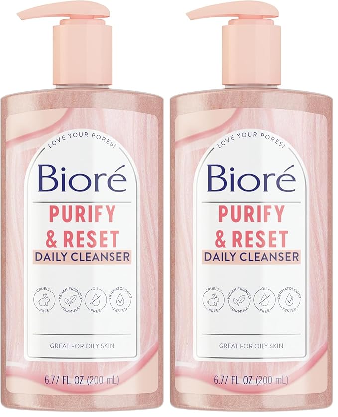 Bioré Rose Quartz + Charcoal Daily Purifying Cleanser,Oil Free Facial Cleanser Energizes Skin,Dermatologist Tested and Cruelty Free,6.77 oz,(Pack of 2)