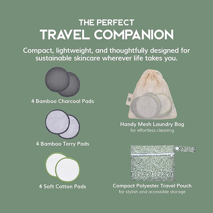 GREENZLA Reusable Makeup Remover Pads |12 Pack | Travel Set