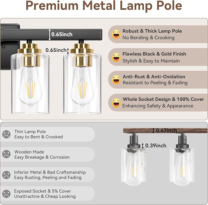 VerRon 5-Light Bathroom Light Fixtures, 31" Black & Gold Vanity Lights