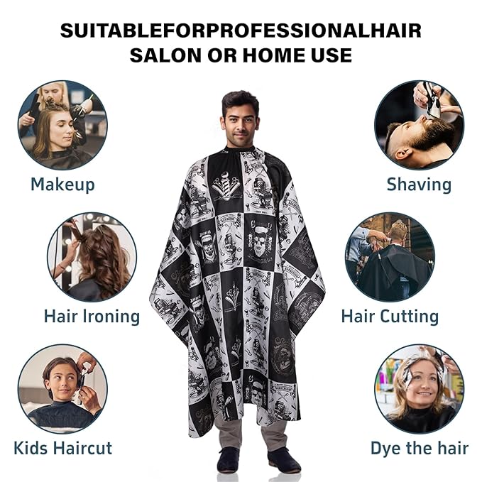Waterproof Barber Cape with Adjustable Snap Closure - 64"x56" Professional Hair Cutting Cape for Stylists (Black)