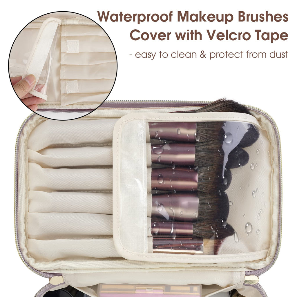 Wandering Nature Makeup Bag, Travel Make Up Organizer Cosmetic Brush Bags Case for Women in Vegan Leather, Purple, Patent Pending