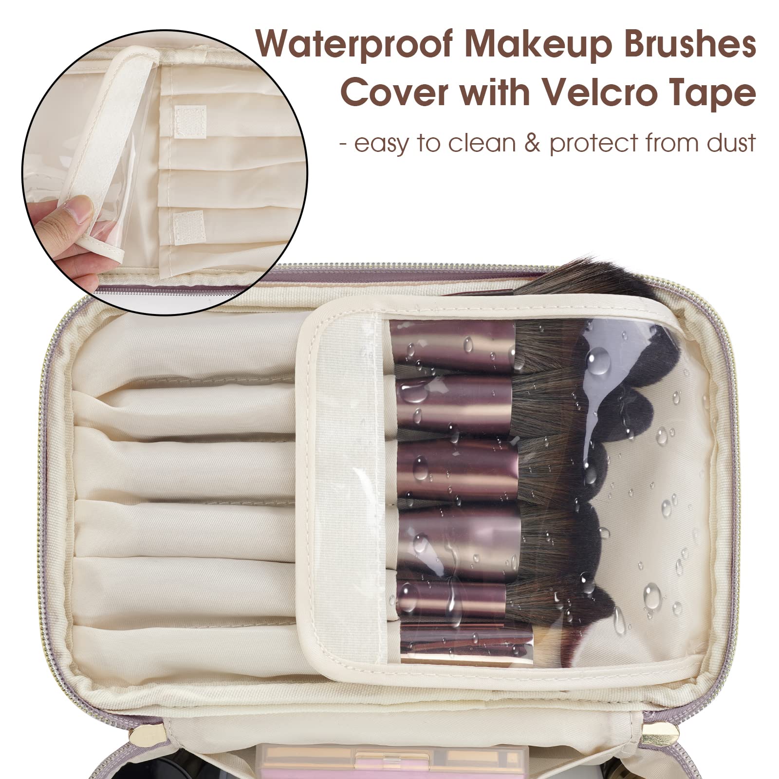 Wandering Nature Makeup Bag, Travel Make Up Organizer Cosmetic Brush Bags Case for Women in Vegan Leather, Purple, Patent Pending