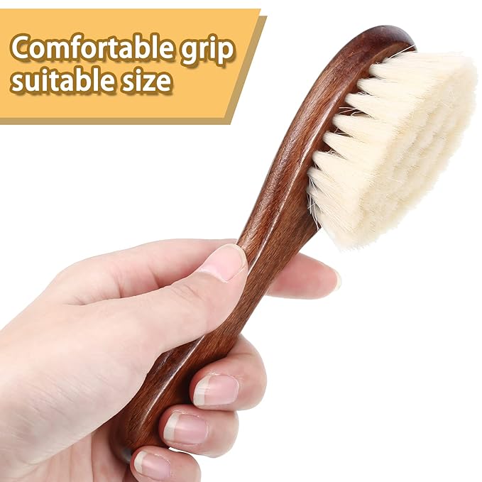 Shappy 2 Pieces Barber Fade Brush Men Beard Brush Neck Duster Cleaning Grooming Tool Soft Beard with Wooden Handle for Barber Hair Cutting Kits(Black, Red)