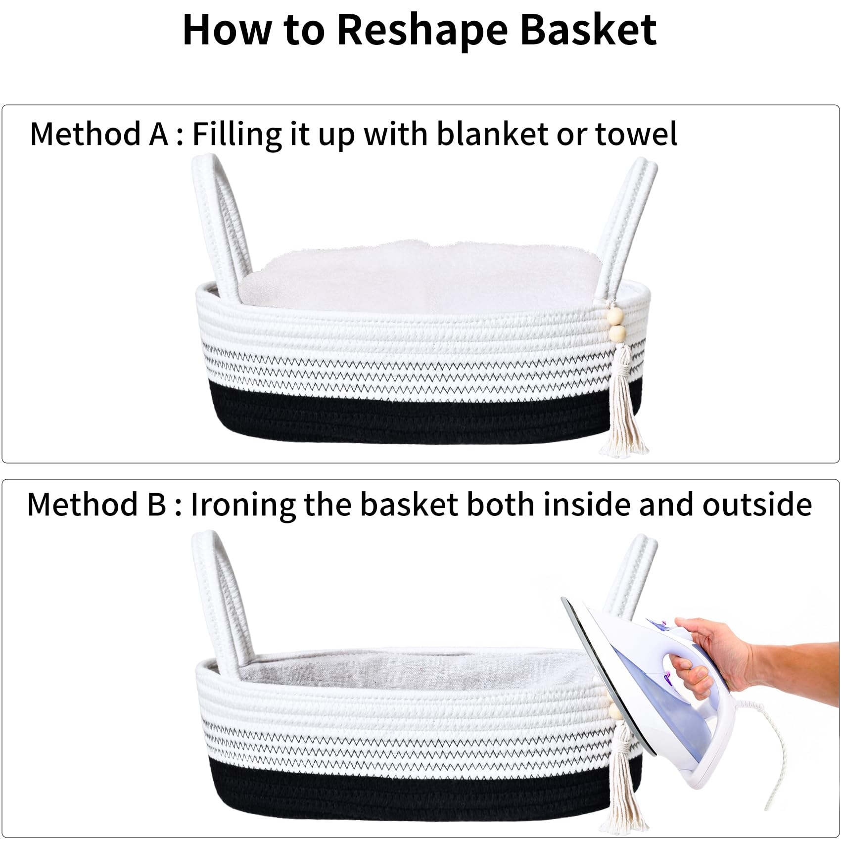ABenkle Small Storage Basket for Toilet Tank Top - Jute Rope Woven Organizer with Handle, Boho Countertop Bathroom Decor, Toilet Paper Holder, 13x6x4 Inch