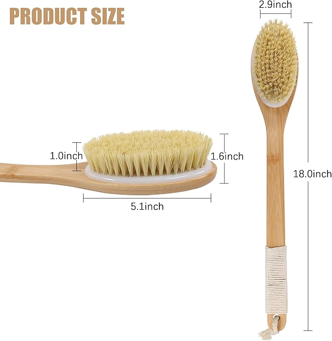 OWIIZI Back Scrubber Brush for Shower Body Brush with Stiff Sisal Bristles