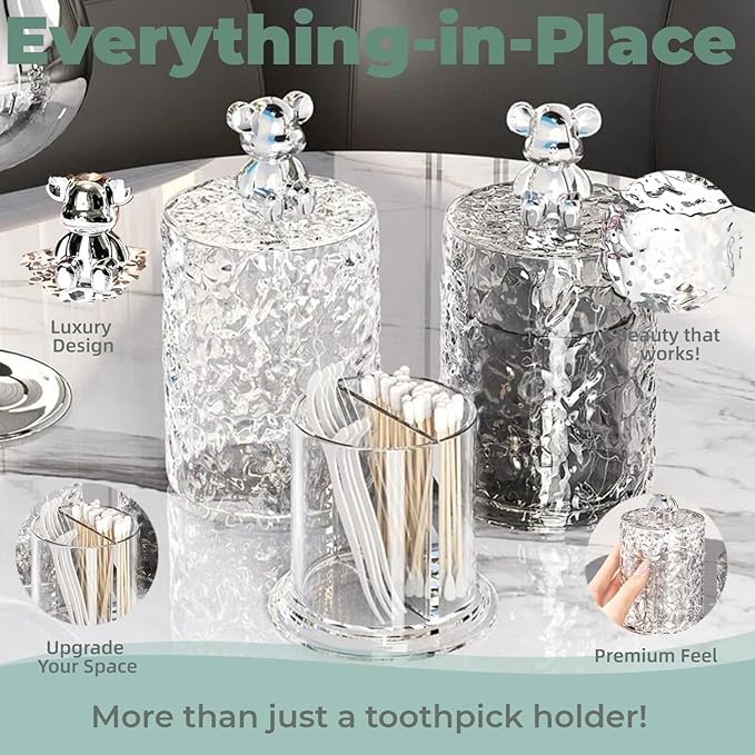 UShioart Acrylic Cotton Ball Holder Q-tip Holder Bathroom Swab Dispenser (Round pack)