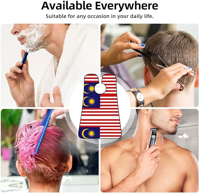 NOUZU Malaysia Flag Print Beard Bib Apron For Men, Beard Hair Catcher For Men Shaving Trimming,Beard Cape Cloth