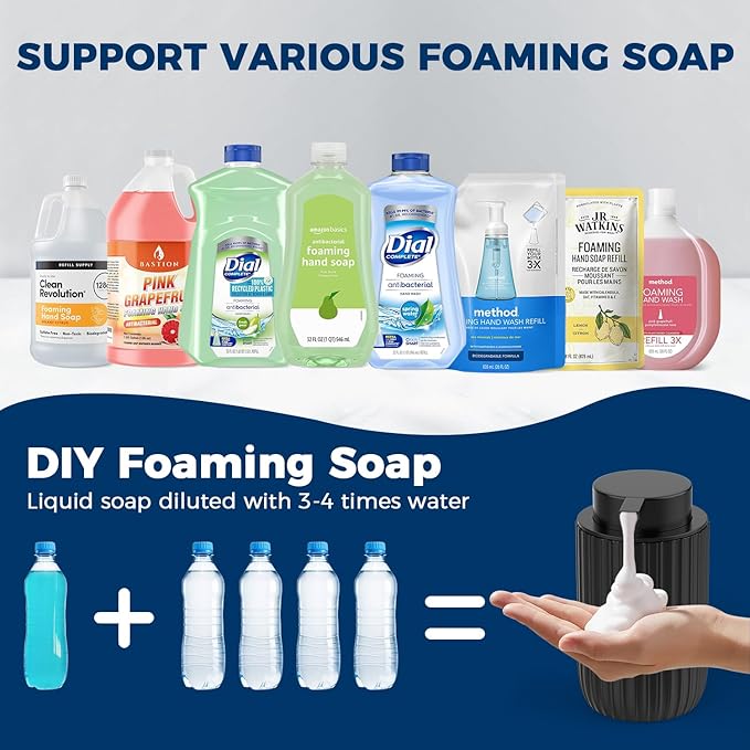 POSOSTO Ceramic Foaming Hand Soap Dispenser 2Pack，12 oz Bathroom Soap Dispensers， Lotion Dispenser for Kitchen, Refillable Matte Streaks Soap Dispenser with Large Pump (Black-2Pack)