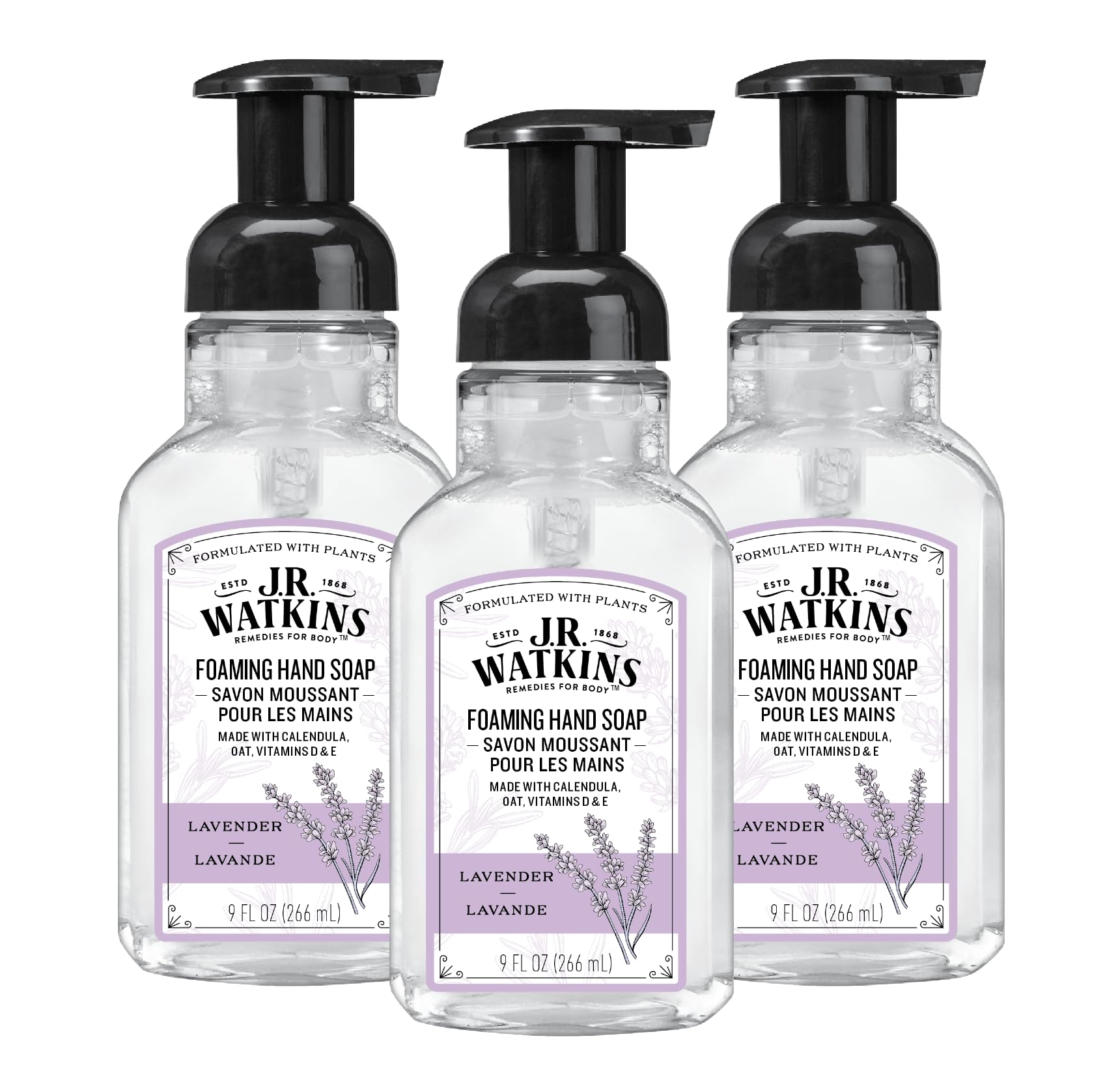 J.R. Watkins Moisturizing Foam Hand Soap Dispenser 3 Pack, Lavender 9 fl oz