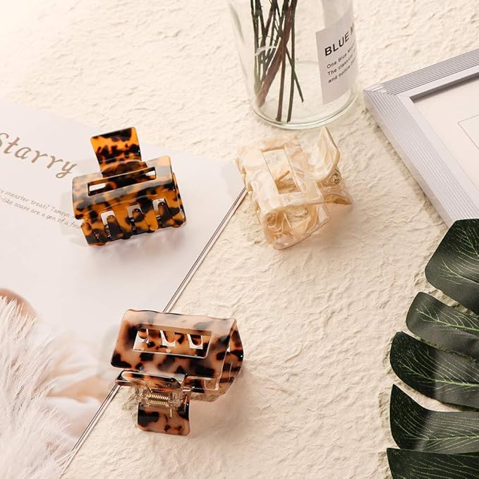 MagicSky 4PCS Hair Claw Clips, Acrylic Hair Banana Barrettes, Celluloid French Butterfly Jaw Clips, Tortoise Shell Grip Pin Teeth Clamp -Leopard print Stylish Hair Accessories for Women Girls