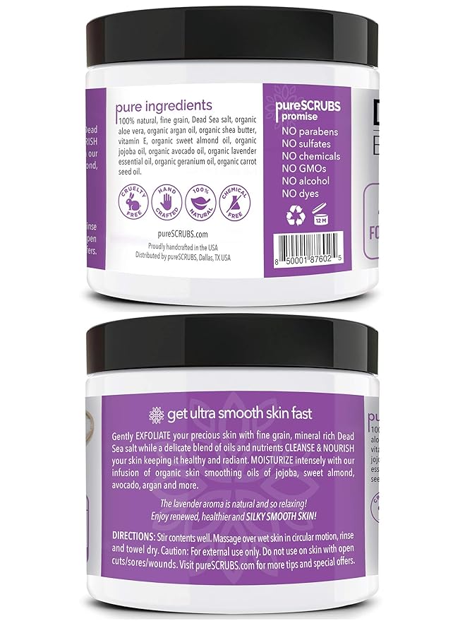 pureSCRUBS Premium Lavender Body Scrub Set, Exfoliating Dead Sea Salt Scrub