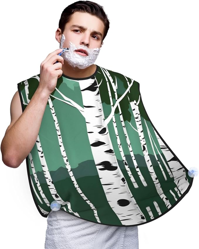 NOUZU Birch Trees Print Beard Bib Apron For Men, Beard Hair Catcher For Men Shaving Trimming,Beard Cape Cloth