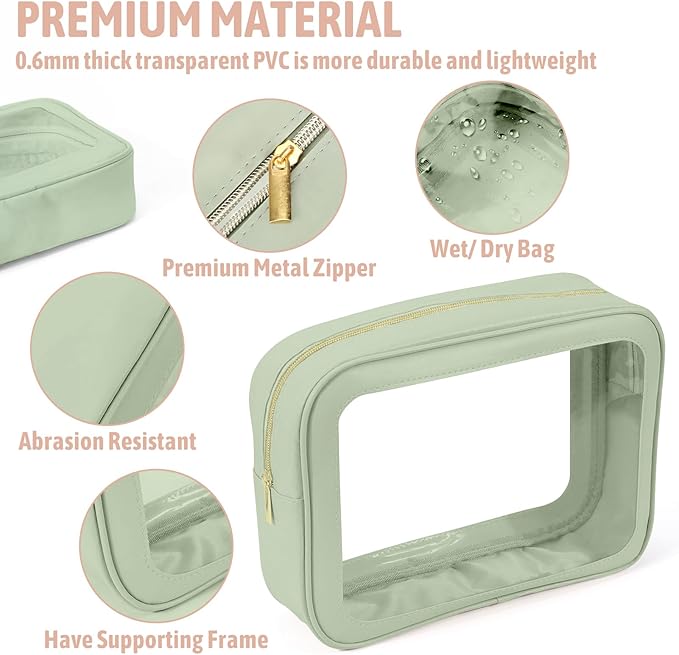 YOPCDJ 6PCS Clear Toiletry Bag,TSA Approved Travel Pouch with Zipper for Cosmetics and Toiletries，Diaper Bag Organizer Pouch Set, Purse Organizer and Clear Car Bag for Women and Kids
