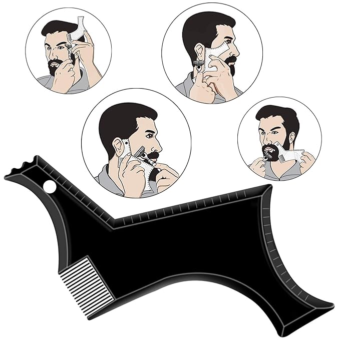 Beard Shaping Tool Trimmers for Men, Kucheed Beard Shaper with Inbuilt Comb Cool Care Black Transparent, Beard & Mustache Trimmers Cut Buddy Beard Lineup Tool Styling Template Comb barber Accessories