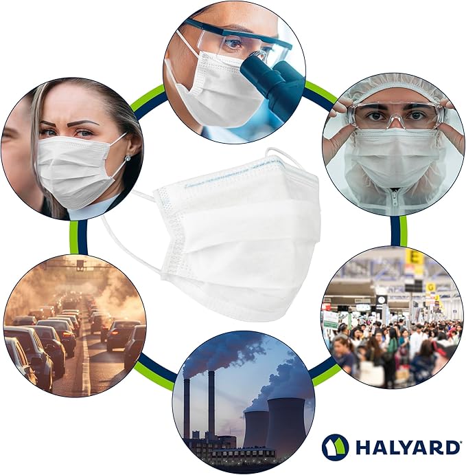 HALYARD FLUIDSHIELD 1 Fog-Free Disposable Procedure Mask,with SO SOFT Lining&SO SOFT Earloops,Pleat-Style,White,Level 1,41802