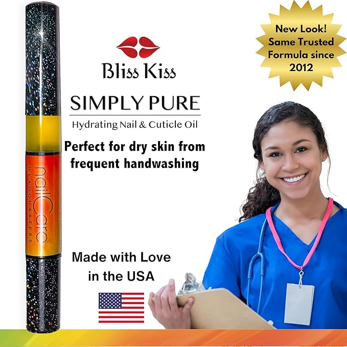 Bliss Kiss Simply Pure Cuticle Oil Pen, Bali Mango Fragrance | Jojoba Nail Growth Oil for Softer Cuticles & Healthier-Looking Nails | Nail Oil Pen for Women | TSA Friendly | Made in USA | 1-Pen 2ml