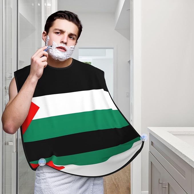 NOUZU Palestine Flag Print Beard Bib Apron For Men, Beard Hair Catcher For Men Shaving Trimming,Beard Cape Cloth