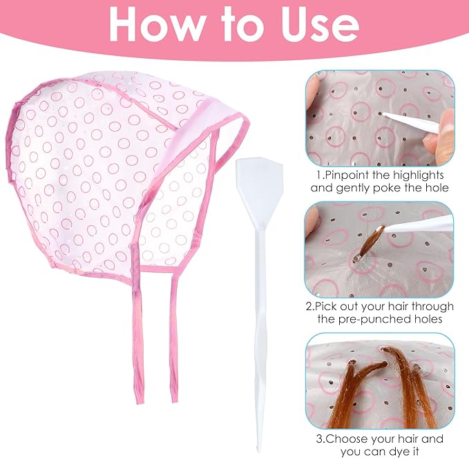 LIQWEI Hair Coloring Kit Highlight Cap, Hair Highlighting Cap, Hairing Coloring Dye Caps Frosting Caps with Plastic Crochet Hook for Salon DIY Dyeing Hairdressing(pink)