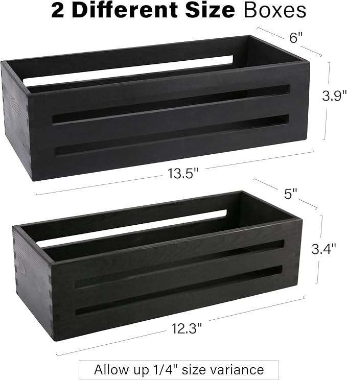 LotFancy Bathroom Decor Box, 2 Pack Wooden Toilet Paper Holder, Black Toilet Tank Basket, Back of Toilet Storage Basket, Farmhouse Toilet Tank Topper