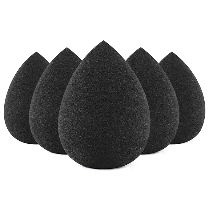 BEAKEY Makeup Sponge Set, 5 Pcs Latex-Free Foundation Beauty Sponges, Black