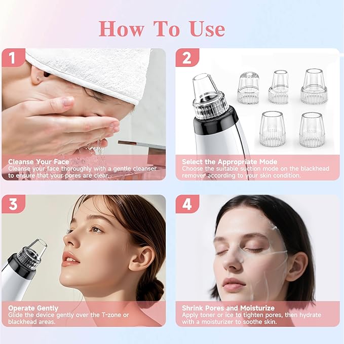 Blackhead Remover Pore Vacuum Pore Cleaner Electric Comedone Whitehead Extractor Tool-5 Suction Power-5 Probes,USB Rechargeable Blackhead Vacuum Kit for Women & Men